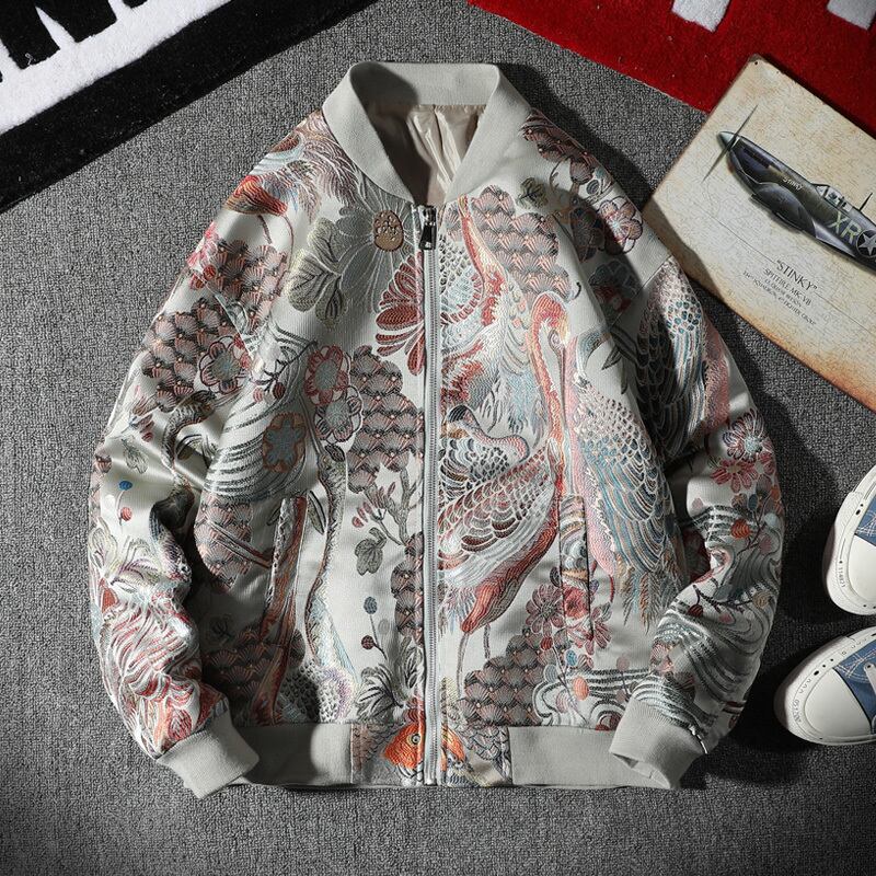 [Konan Series] ★Chinese style stadium jacket★ 2color jacket outerwear sukajan large size crane pattern crane