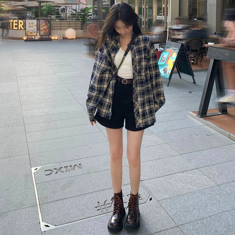 [XIAOXIN Series]★Shirt★ Tops, long sleeve shirt, plaid pattern, easy to match, ladies, loose fit