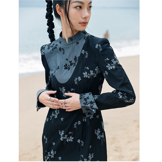 [Da Qinglong Shu Series] ★Chinese style dress★ Chinese clothes, floral pattern, improved cheongsam dress, slimming wear, photo shoot, party