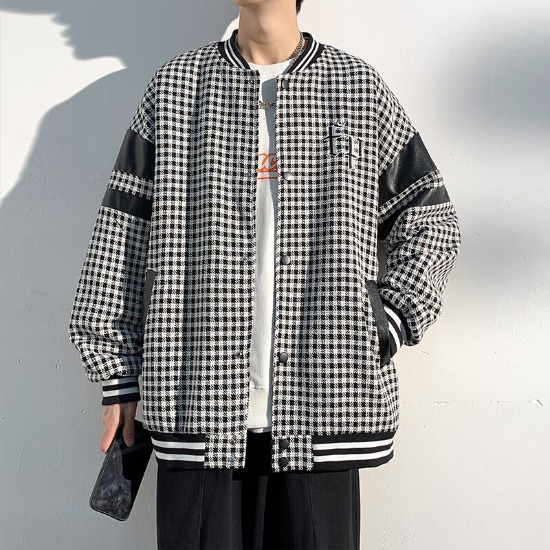 [BIGEMAN Series] ★Stadium jacket★ Plaid pattern 2color Unisex Men's Large size Black Red