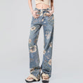 Load image into Gallery viewer, [XURU series] ★Denim pants★ Bottoms Trousers Floral pattern slimming ladies Blue Blue XS S M L XL
