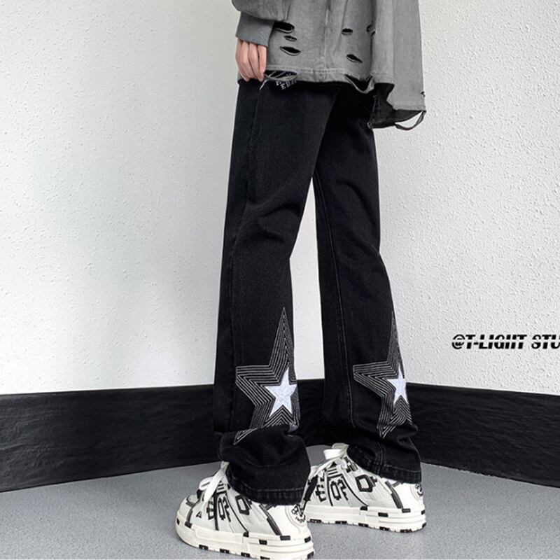 [CHAOMEICHEN Series]★Denim Pants★ 2color Bottoms Pants Unisex Men's Large Size Star Black Blue