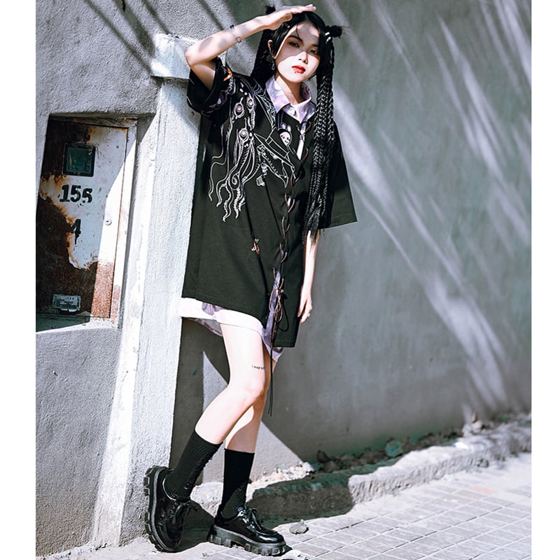 [Old Monster---Monster CLUB Series] ★One Piece★ Switching Fake Layered Black Black Short Length