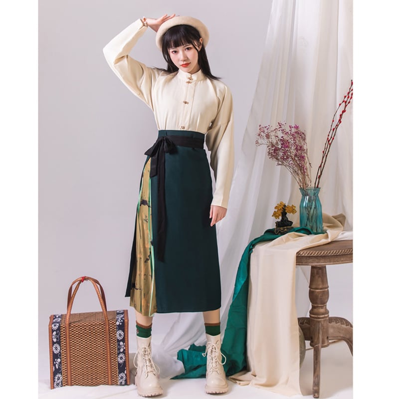 [Sangoku style series]★China style skirt★ Maki skirt Improved Chinese clothing Original Dark Green SML