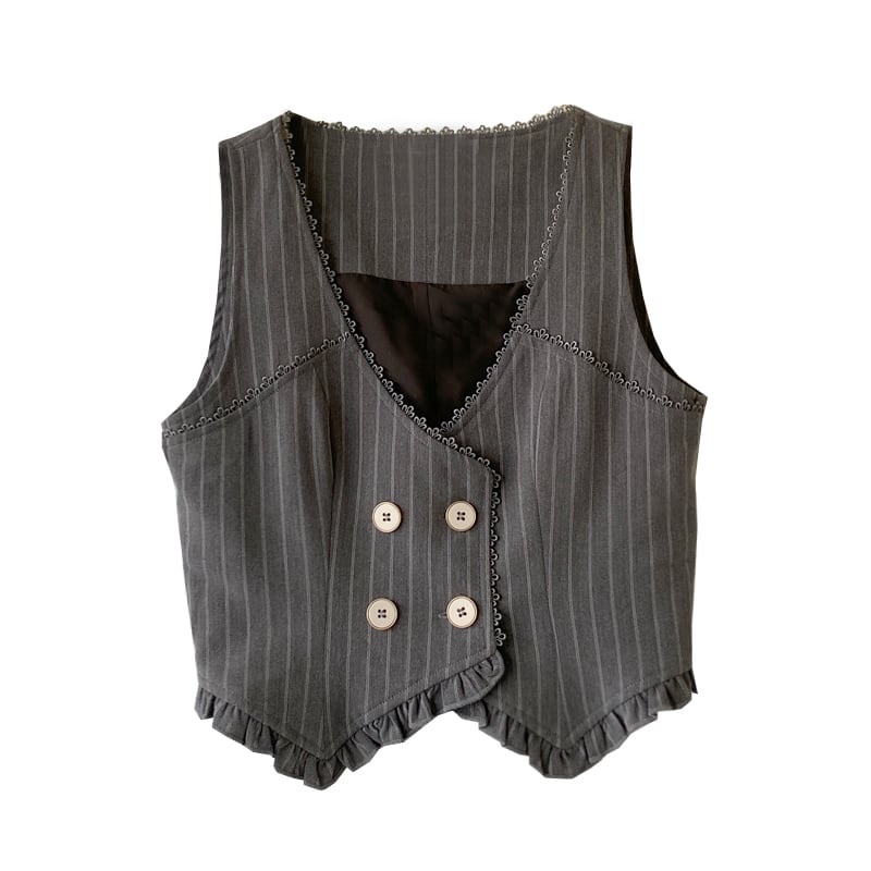 [Minami no Mori Series] ★Vest★ Tops to improve your temperament, cute, gray, gray, SML, XL, vertical stripes, ladies