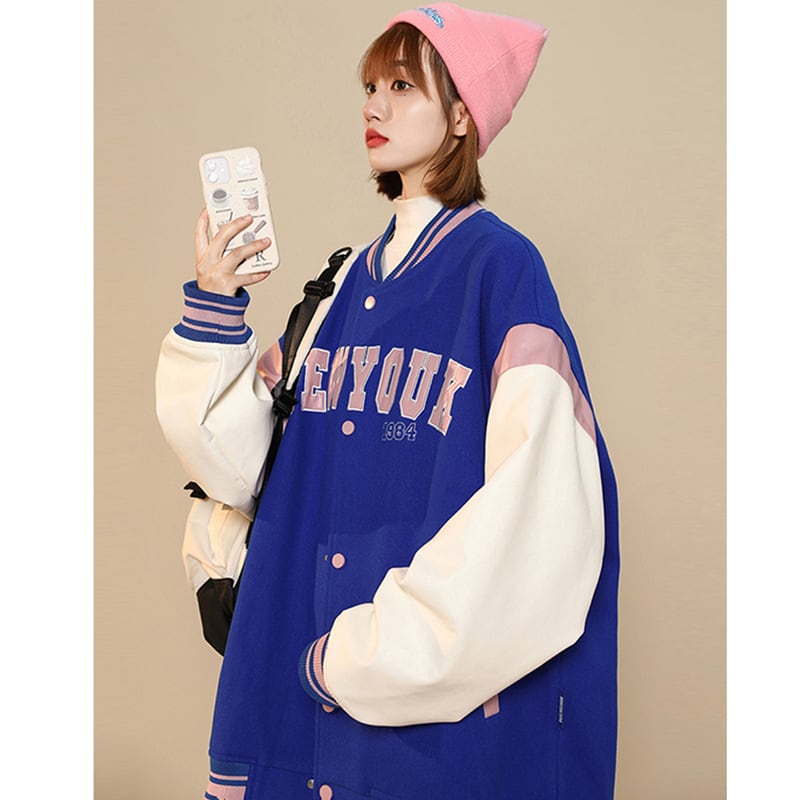 [LUONONG Series]★Jacket★ 3color Outerwear Stadium Jacket Unisex Men's Black Blue