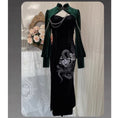 Load image into Gallery viewer, [Kinshu series] ★China style dress★ Cheongsam dress sexy velvet black green
