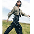 Load image into Gallery viewer, [Big Blue Dragon Series] ★China style gaucho pants★ Gaucho bottoms switching print slimming black black
