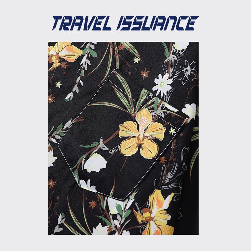 [TRAVEL ISSUANCE Series] ★Retro Shirt★ Floral Shirt Unisex Men's Loose Black Black