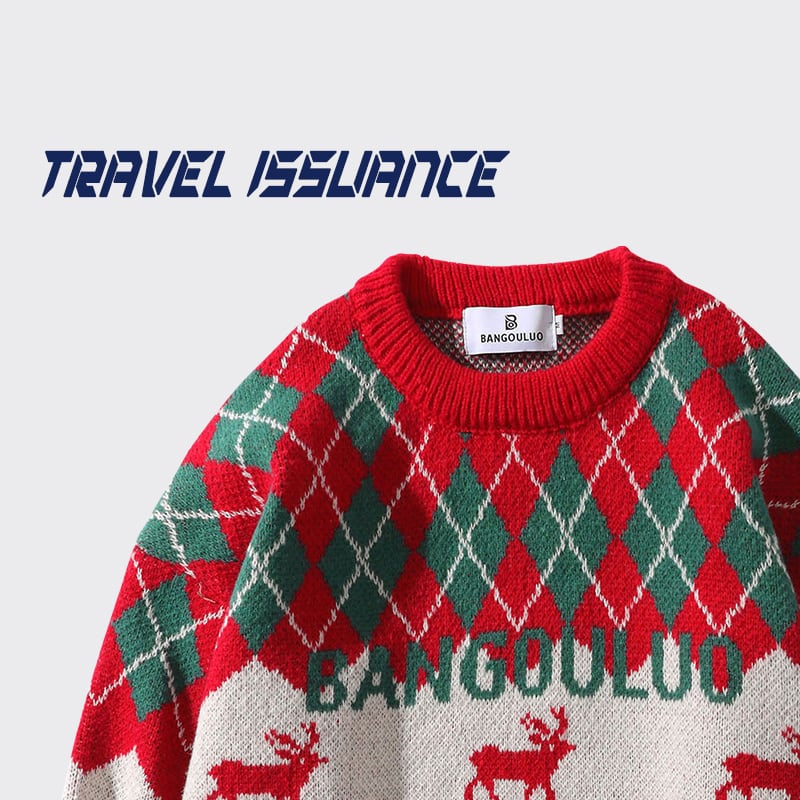 【TRAVEL ISSUANCEシリーズ】★セーター★ 2color トップス クリスマス 男女兼用 メンズ レッド グリーン 鹿