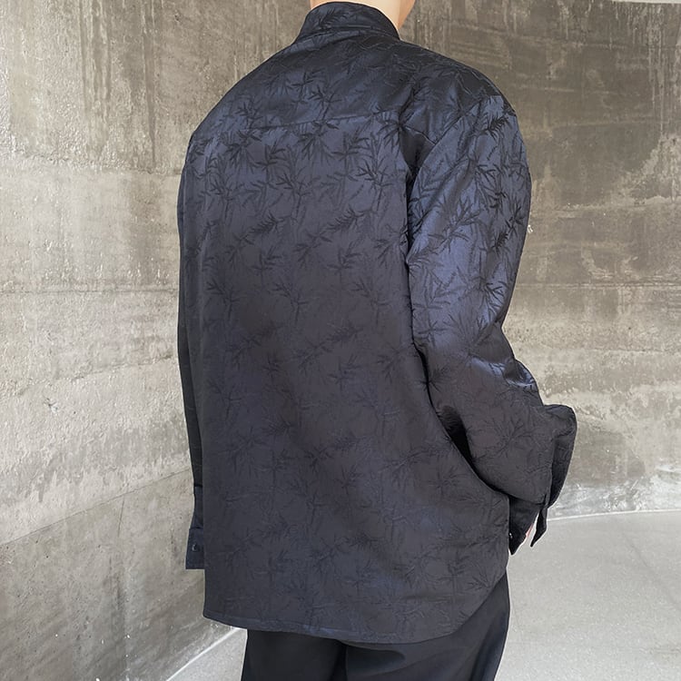 [Illustrated series] ★China style shirt★ 2color tops embroidery bamboo unisex men's black apricot