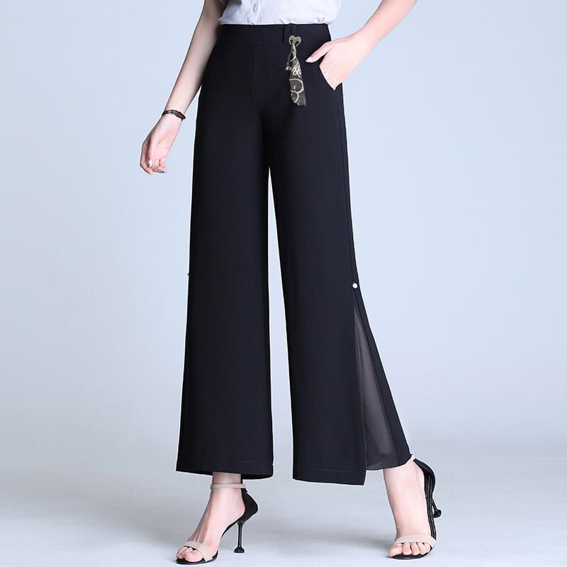 [Aooka Series] ★ Gaucho pants ★ Chiffon slit chiffon high waist slimming large size