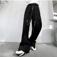 Load image into Gallery viewer, [Irie series] ★Casual pants★ Bottoms with chain Unisex Men's Unique Black Black ML XL
