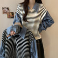 Load image into Gallery viewer, [DUOBAO series]★POLO shirt★ 2color tops, long sleeves, fake layered, slimming, large size, horizontal stripes, striped pattern
