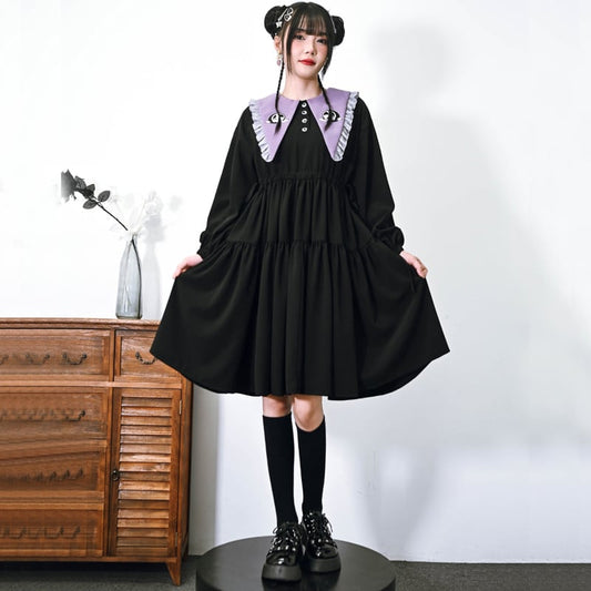 [Old Monster --- Rabbit Series] ★Chinese style dress★ Embroidery cute rabbit original black black cute SML