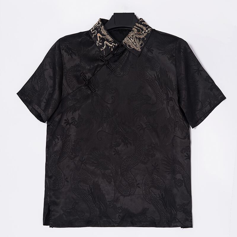 [Kyodo Series]★China style shirt★ Tops 2color Unisex Men's Dragon pattern Dragon pattern Black White