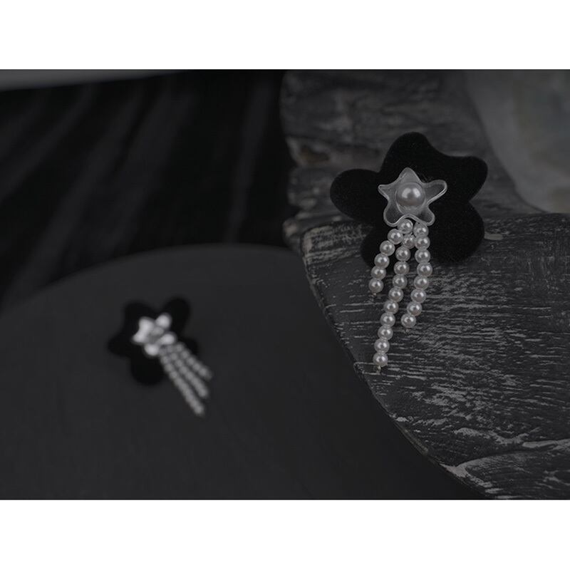 [Ko Qinglong Shu Series] ★China Style Earrings★ Pair Earrings Women's Accessories Flower Black Easy to Match