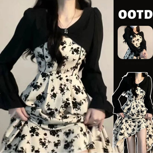 [ZHENMANZI series] ★One piece★ Setup, floral pattern, long length, cute design, slimming appearance