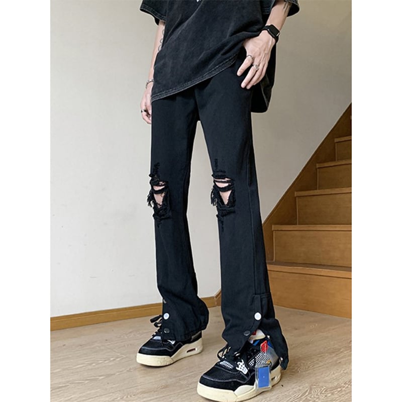 [FENGLIN series]★Denim pants★ 2color bottoms black blue slimming slimming fashion