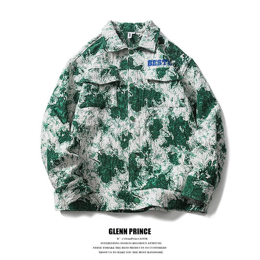 [GPstudio Series]★Jacket★ Outerwear Unisex Men's Floral Pattern Green Green Alphabet