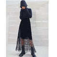 Load image into Gallery viewer, [Daiseiryusu Series]★Skirt★ Bottoms switching velvet long length embroidery mesh SML black black
