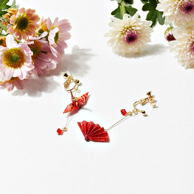 [Gomori Series] ★China style earring★ Earrings or earrings pair asymmetrical red red accessories