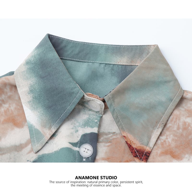 [ANAMONE STUDIO Series]★Shirt★ Tops Oil painting style Mini length print SML Unique Easy to match