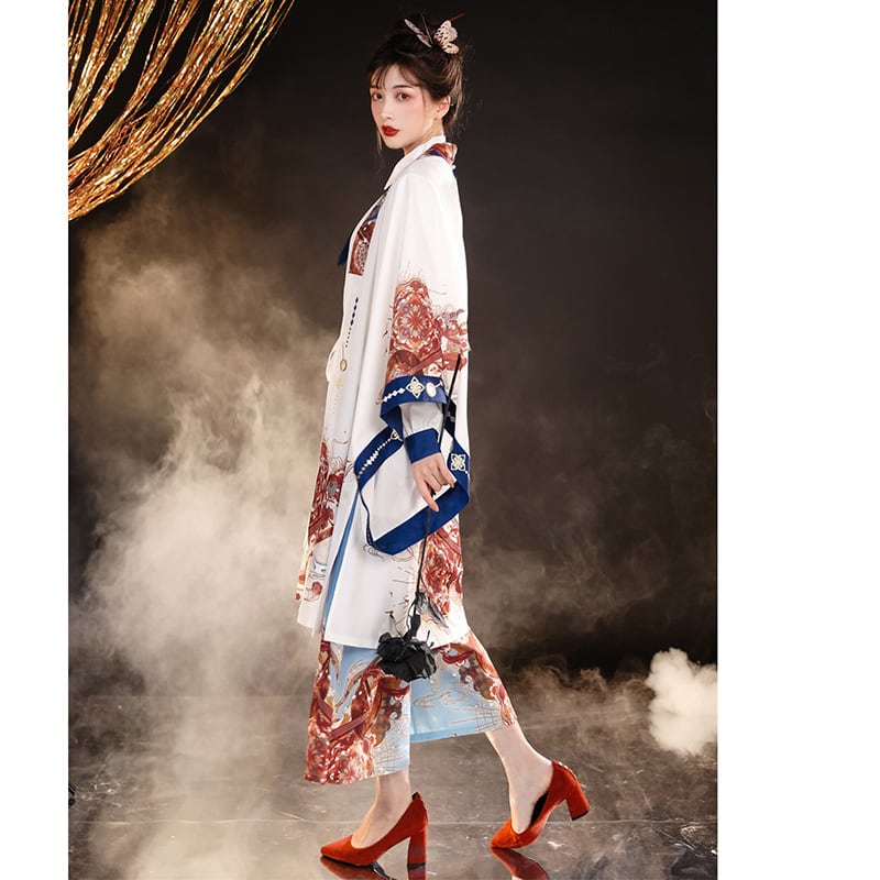 [Dust smoke cloud dream---Biwa song series]★China style happi coat★Long length loose outerwear thin cute improved Hanfu SML print