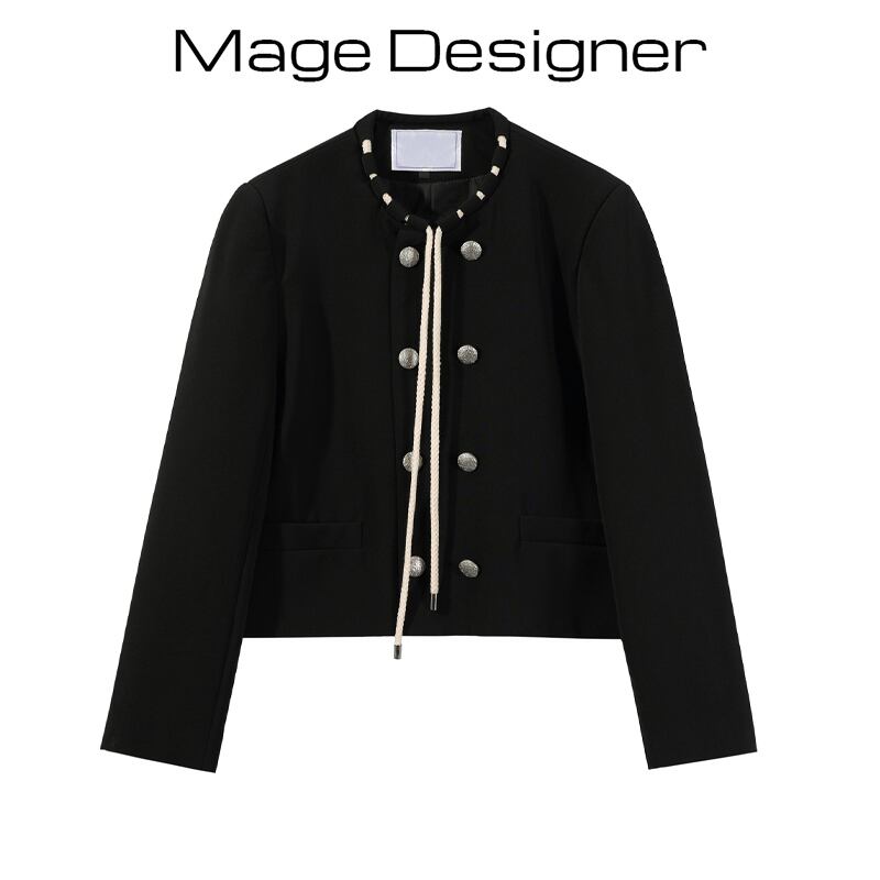 [Mage Designer Series]★Outerwear★ Short length tops Black Black Fashion Easy to match