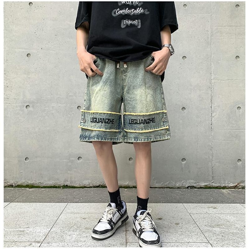 [BIGEMAN Series] ★Shorts★ Denim pants Fashion Casual Stylish Unisex Men's Alphabet Blue