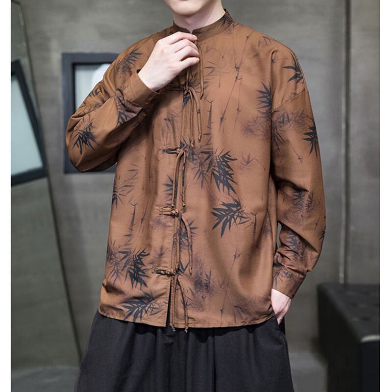 [JUNYI series]★China style shirt★ Tops 2color Unisex Men's Large size Bamboo Bamboo pattern Beige Coffee color