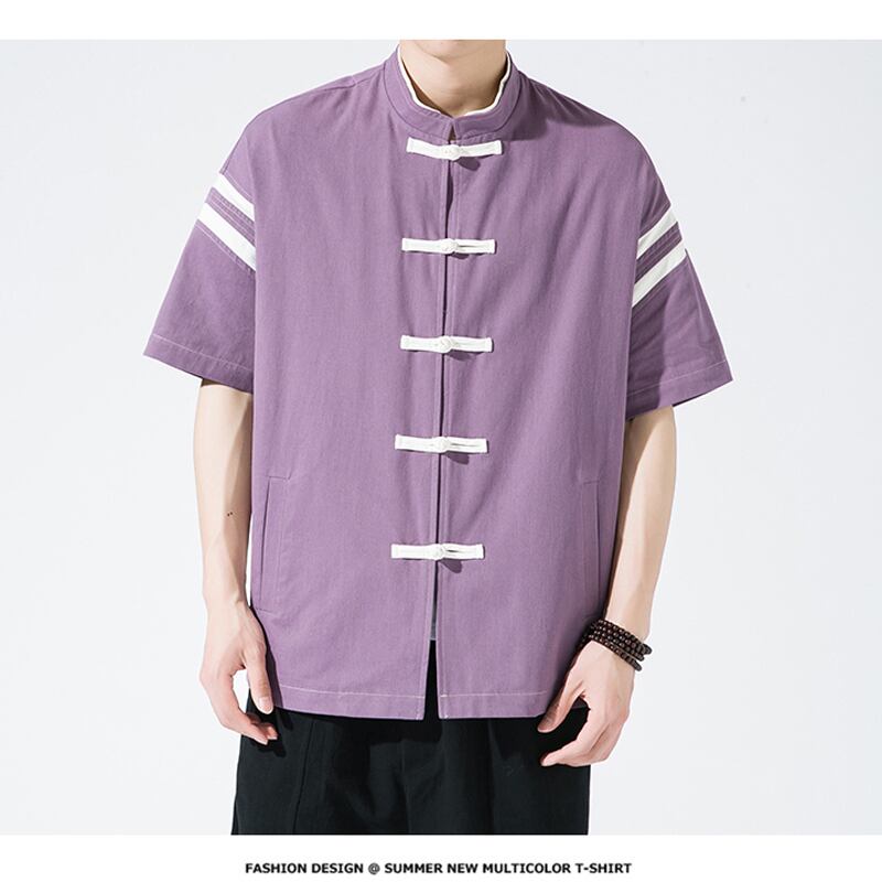 [Taste Seven Series]★China style shirt★ 4 colors Men's Color scheme Unisex Chinese button Black Green Purple Yellow Large size