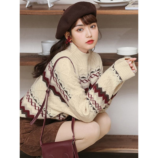 [MIANKAQI Series] ★Sweater★ Tops Christmas High Neck Cute New Year Date Autumn/Winter Clothes Easy to match