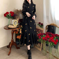 Load image into Gallery viewer, [JIGUJIGU series]★China style dress★ Large size corduroy floral pattern slimming slim black black
