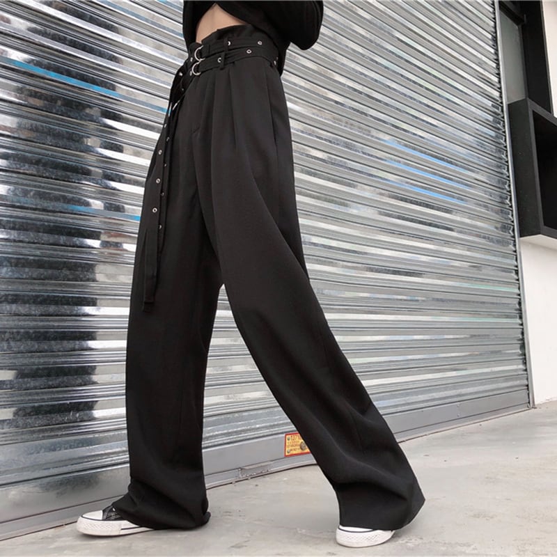 [Demon King Series]★Gaucho Pants★ Pants Bottoms Gaucho High Waist Long Length Plain Black Black Casual