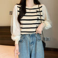 Load image into Gallery viewer, [SHENLANG Series] ★Tops★ 2color Long sleeve Vertical stripes Striped pattern Large size Blue Black Improves temperament
