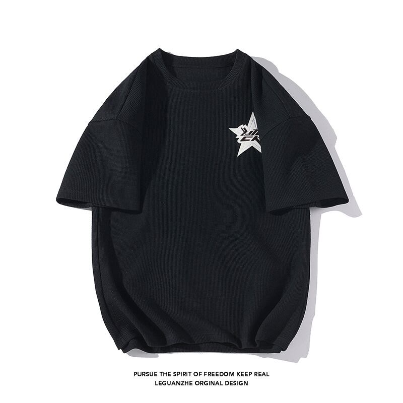 [BIGEMAN Series]★T-shirt★ Tops 2color Unisex Men's Large Size Star Casual Black White