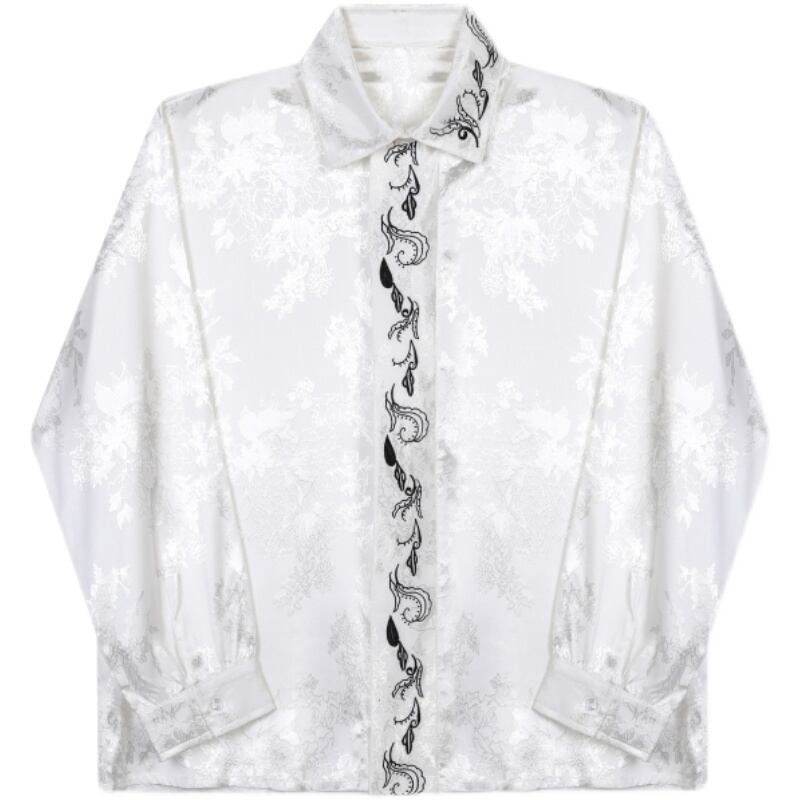 [Illustrated series] ★China style shirt★ Embroidery 2color tops long sleeve shirt unisex men's loose fit black white