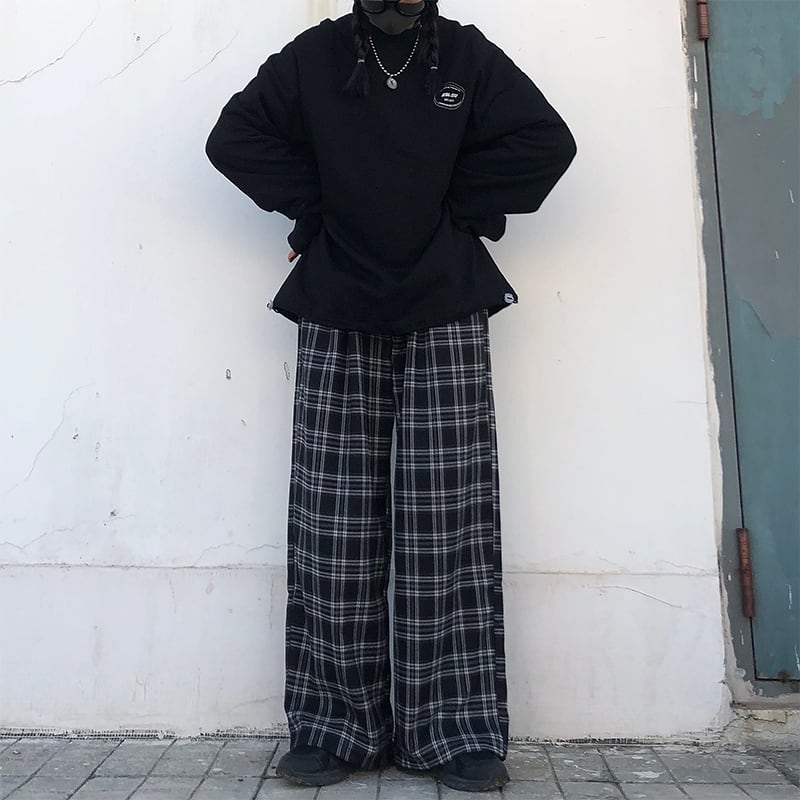 [Demon King Series]★Gaucho Pants★ Trousers Bottoms Plaid Pattern ML High Waist Slimming Retro Casual