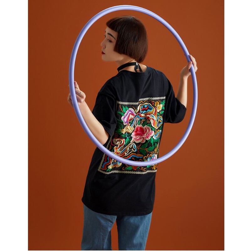 [Yang's Great Dream Series] ★Chinese style T-shirt★ Tops Embroidery Ethnic Style Black Black Short Sleeve T-shirt Original