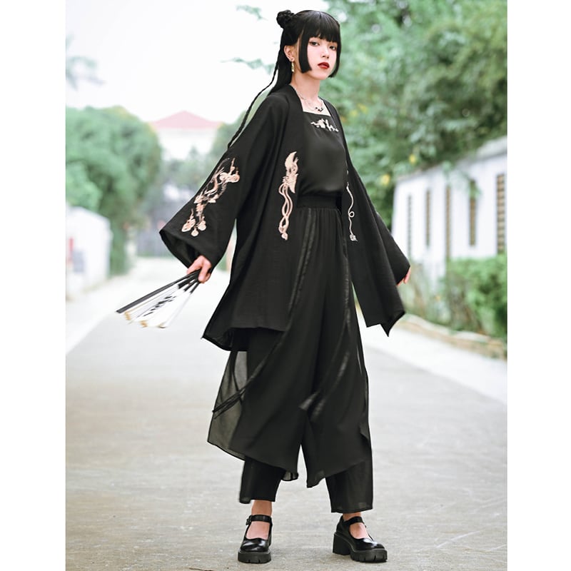 [Ancient ghost house---Wenmu Shuang complete series] ★China style happi coat★ Embroidery thin outerwear original summer improved Chinese clothing black black