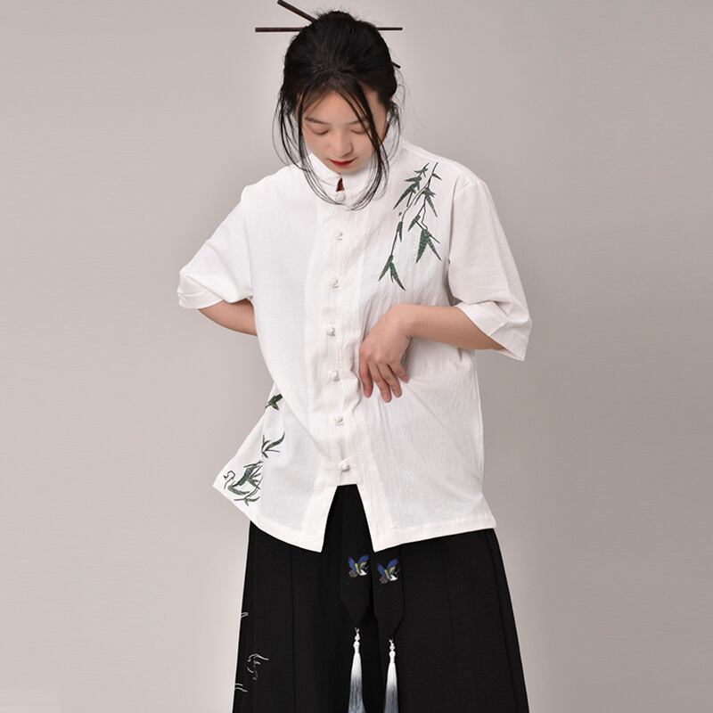 [HANZHU Series]★Chinese style shirt★ Tops 2color Unisex Men's Large Size Bamboo Pattern Chinese Clothes Casual