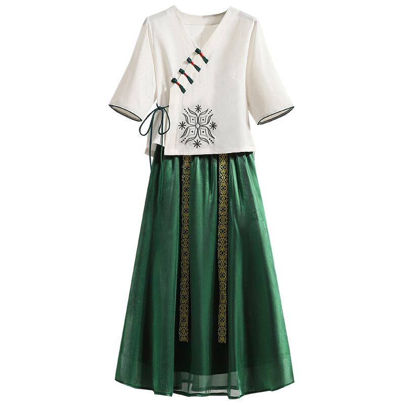 [Chinese Prince Series] ★Chinese style setup★ Tops + Skirt Cute 2-piece set Green Green Retro