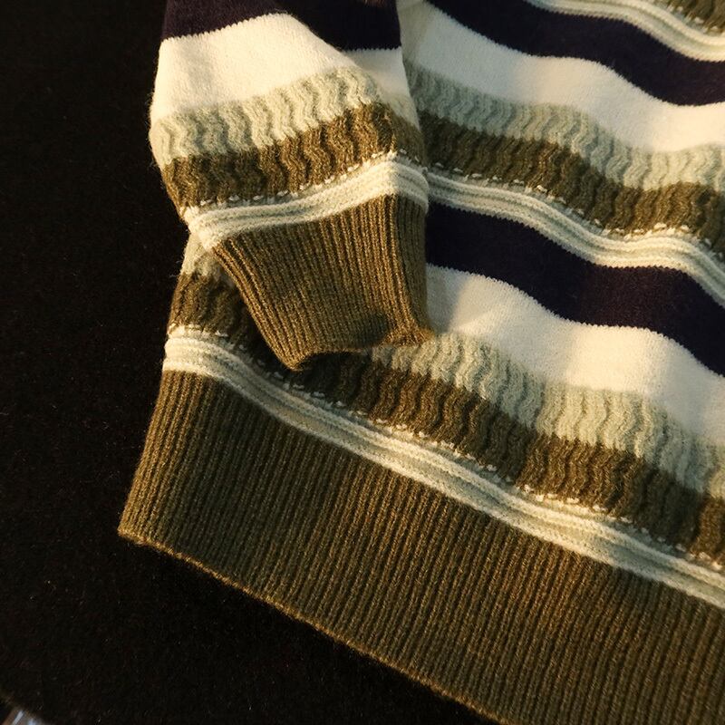 [Chiyu Seikyu Series] ★Sweater★ 2color Tops Horizontal stripes Color scheme Green Gray Casual Unisex