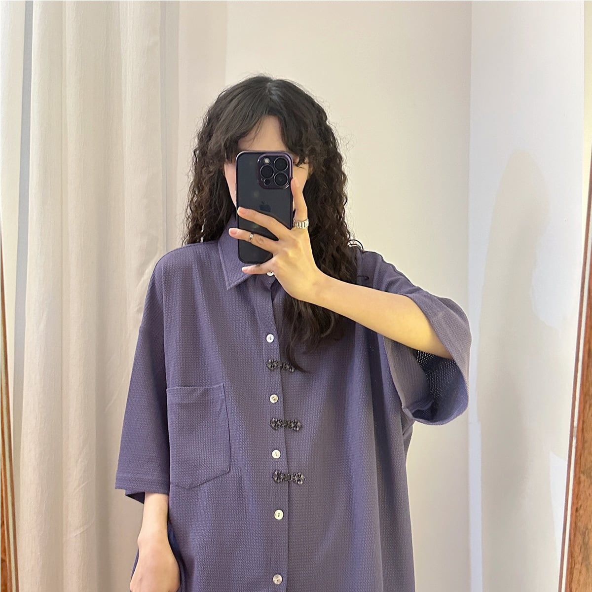 [UATONLINE Series]★China Style Shirt★ Thin Medium Chinese Clothes Tops Unisex Men's Short Sleeve Shirt Purple