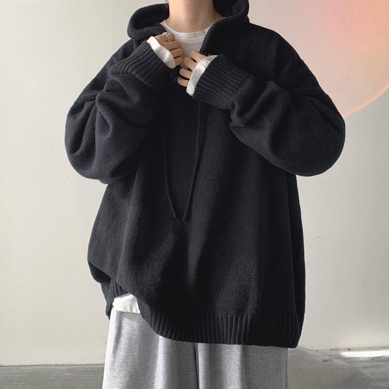 [Emeisa Series]★Sweater★ 2color Knit Tops Parka Unisex Men's Simple Gray Black