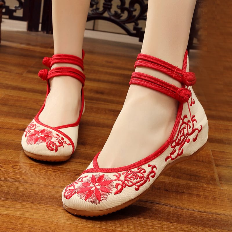 [Old Beijing Series]★Embroidered shoes★ 2color Blue or Red Chinese Shoes Ethnic Style Chinese Dress Shoes Size 34-41 Dyed Series