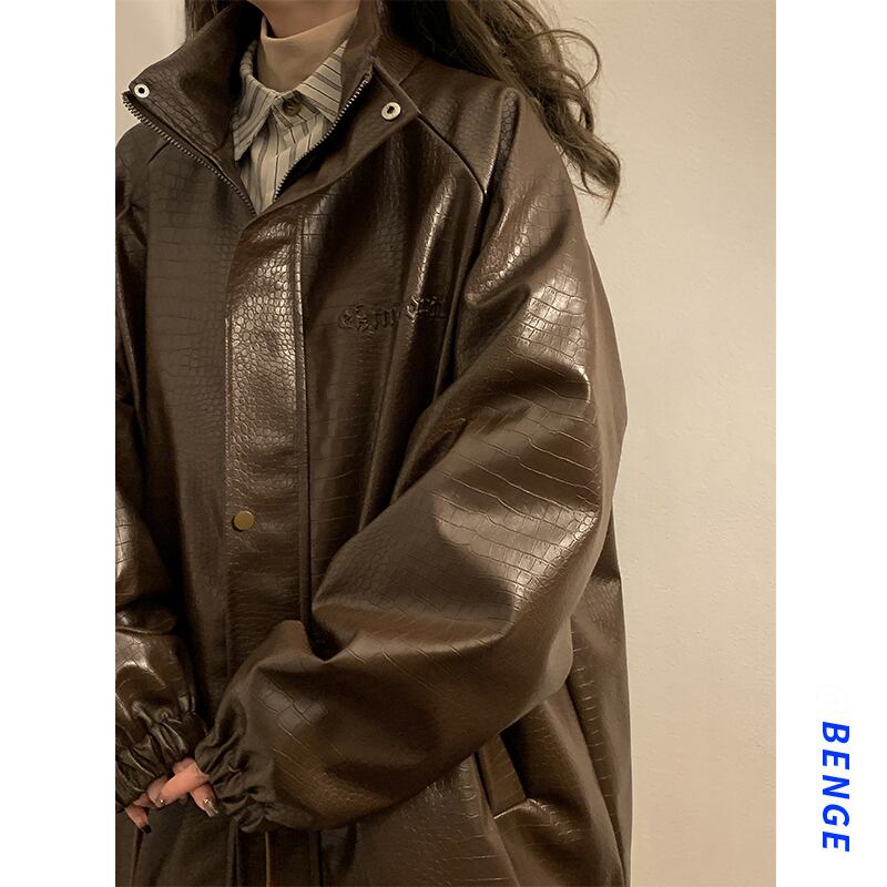 [BENGE Series] ★Jacket★ 3color PU outerwear, unisex, men's, large size, cool, unique