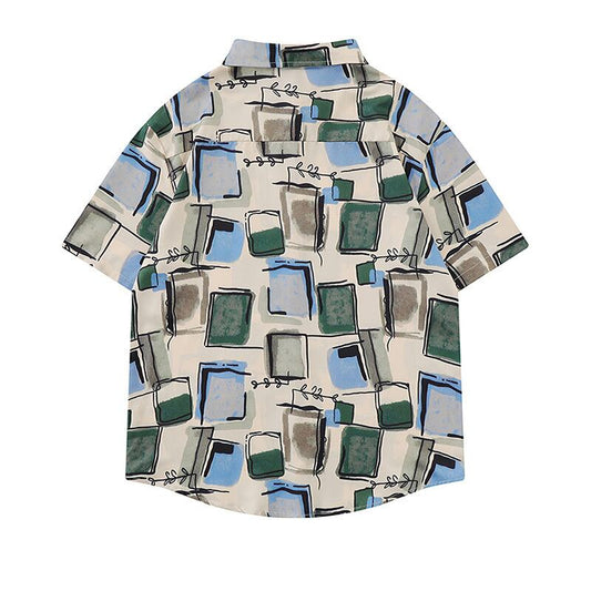 [YGCN Series] ★Shirt★ Aloha Shirt Okinawa Hawaii Tops Short Sleeve Shirt Unisex Men's Seaside Plaid Pattern