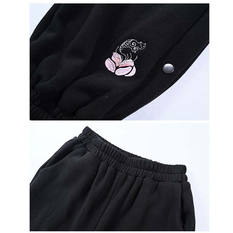 [Kokaisha --- Taiko series]★Casual pants★Bottoms Pants Fleece lining Raccoon Thick Warm Black Black SML XL